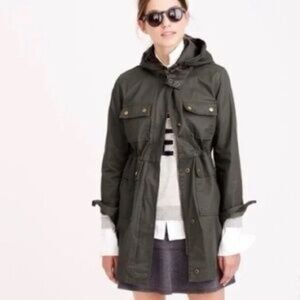 J. Crew Long Field Jacket Army Green Rain Coat, Size XS